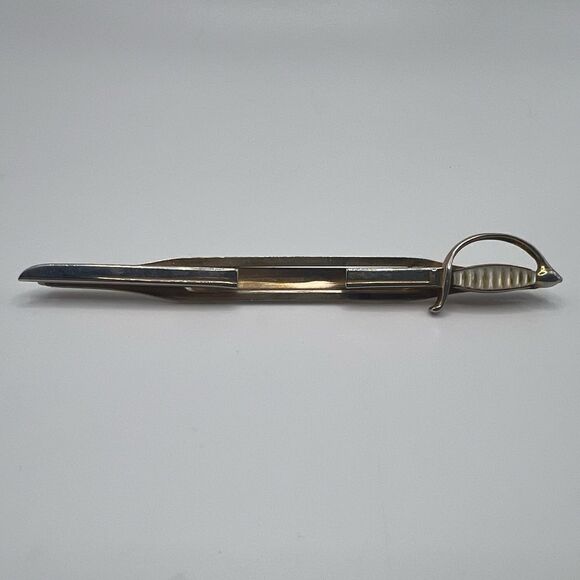 Swank Sword Tie Clip Clasp Bar Mixed Metal Silver Gold Two Tone Vintage Signed - Picture 1 of 6